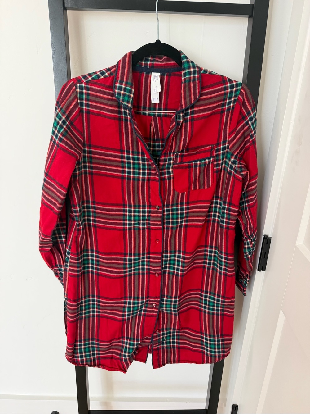 stars above Red Plaid Button-Front Pajama Top